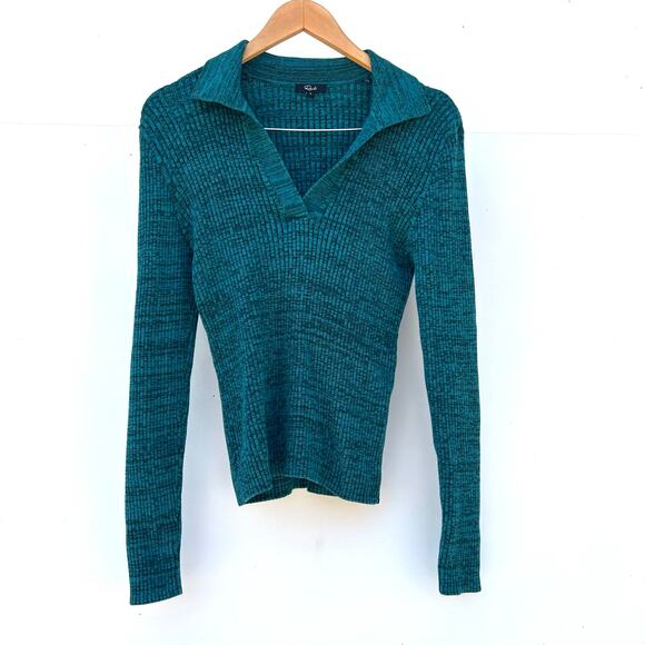 Rails Kennedy Long Sleeve Shirt Ribbed Stretchy Evergreen Turquoise Large Top - Picture 5 of 10
